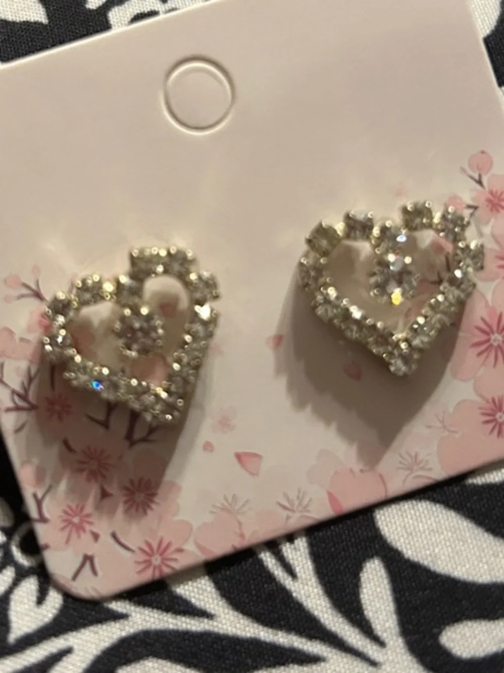 Rhinestone Heart Stud Earrings - Silver